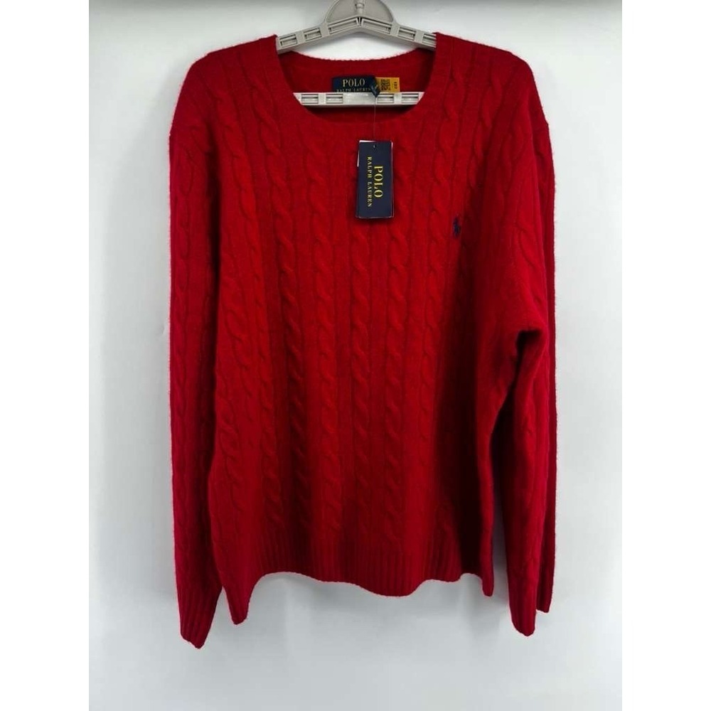 Polo Ralph Lauren Iconic Cable Knit Cashmere Wool Sweater Men XL Red Timeless